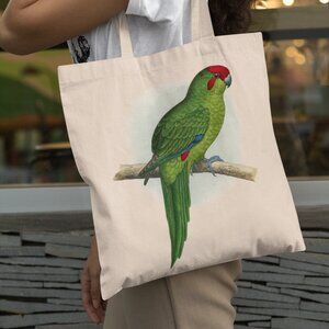 Red-crowned Parakeet Vintage Parrot Print Graphic Canvas Tote Bag